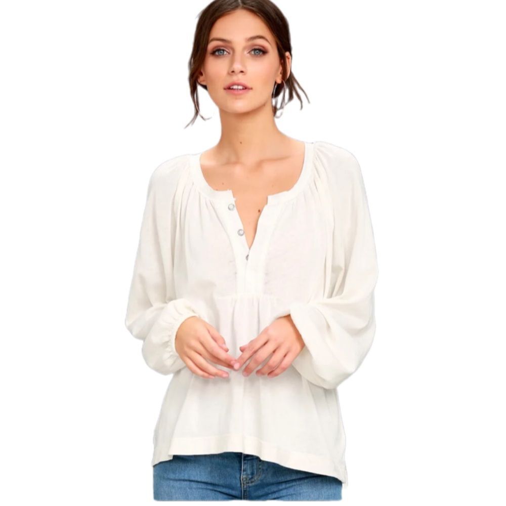We the free Acadia white semi sheer long sleeve Henley top large